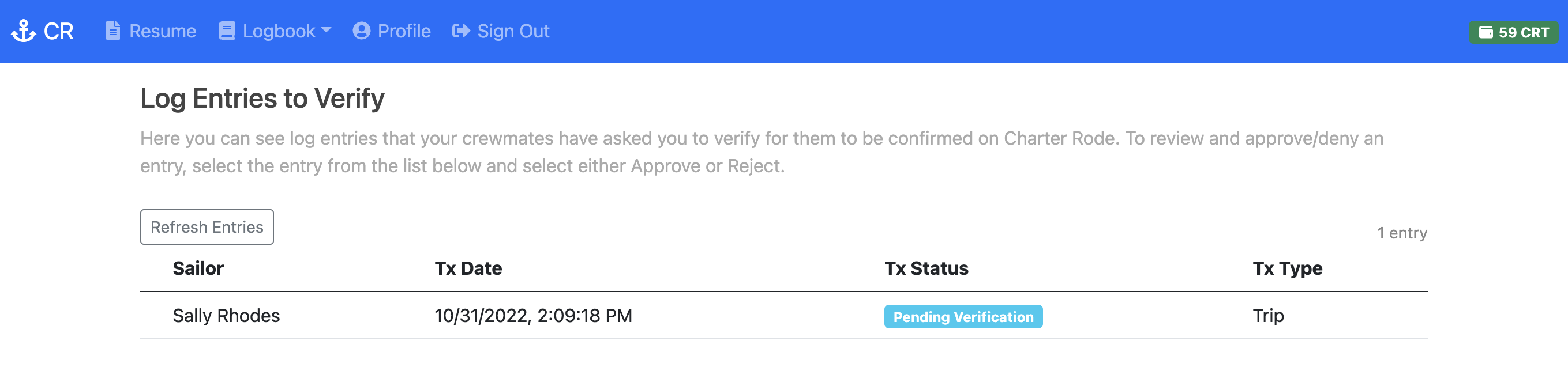 Verified Sailor Pending Verifications