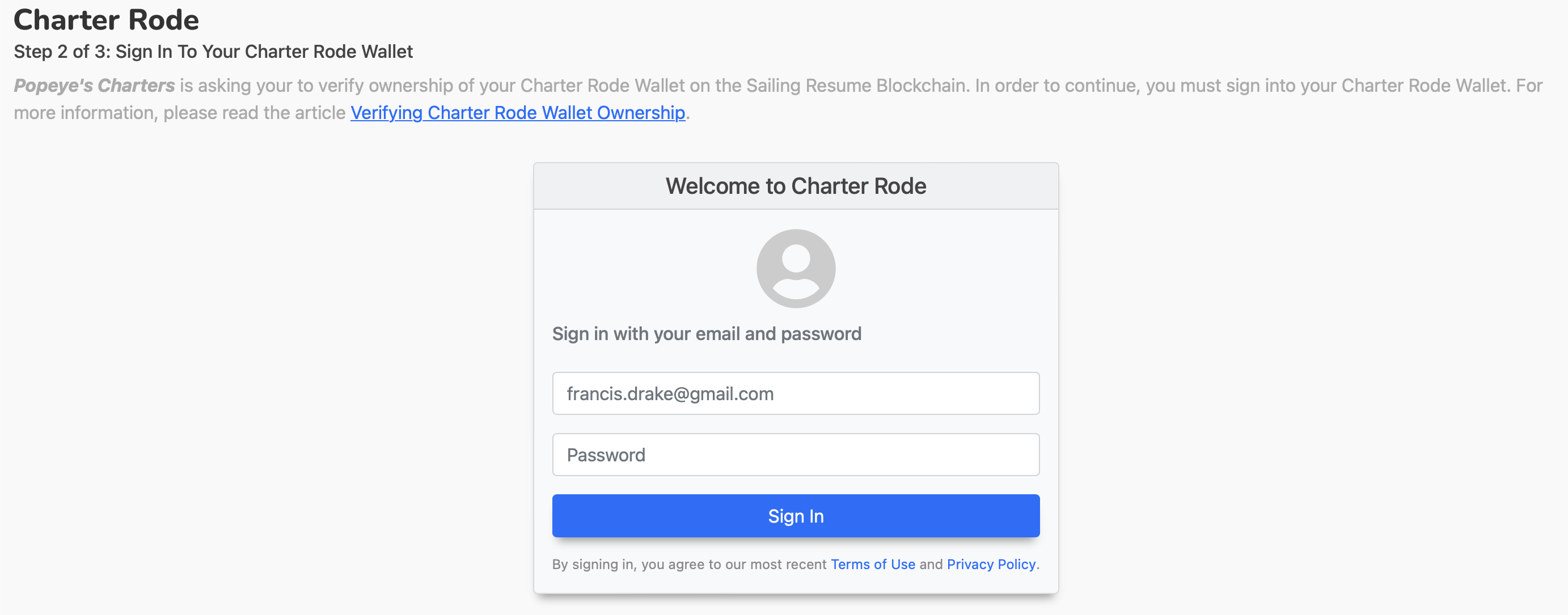 Verified Sailor Wallet Verification - step 2